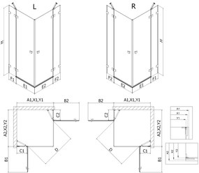 Mexen Lunar Duo, výklopný sprchový kút 115 x 115 cm, 8mm číre sklo, biely profil, 834-115L-115P-20-00