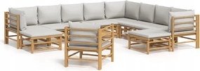 vidaXL 12-dielna sada záhradného nábytku, svetlošedé vankúše, bambus