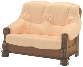 Kožená dvojsedačka Adam - drevo D3 / svetlomarhuľová (Rose white)