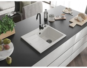 Mexen Ben, 1-komorový granitový drez 600x500x190 mm, pravý + čierny sifón, biela, 6523605000-20-B