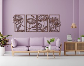 Štvordielny drevený obraz - Lúčnych kvetov - Orech