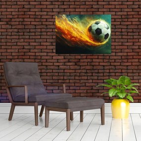 Sklenený obraz - Futbalová lopta v lete (70x50 cm)