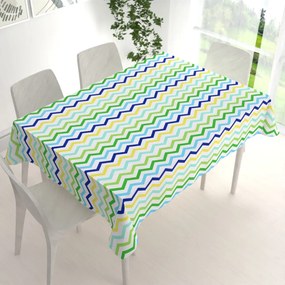 Biante Bavlnený obdĺžnikový obrus Sandra SA-378 Zeleno-modro-žlté cik-cak pásiky 50x100 cm