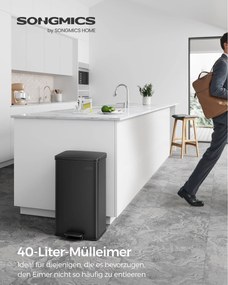 Kuchynský oceľový odpadkový kôš, 40 l, s vekom, 15 vreciek v balení, čierny