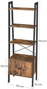 Regál so skrinkou a 4 policami, rebríkový dizajn, 173x56x34cm