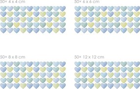 Akvarelové srdiečka pre chlapcov 50 ks textilní prelepiteľné nálepky na stenu 50 ks 4x4 cm