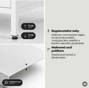 Regaál so zásuvkami do kancelárie, na zakladače a dokumenty, otvorené police, kovový, biely, 800x2200x400 mm: ARIEL