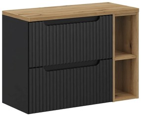 Závesná skrinka pod umývadlo Nova Black s doskou 80 cm čierna/dub evoke