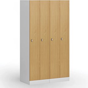 Kovová šatníková skrinka S1 zúžená, 2 oddiely, 1850 x 500 x 500 mm, otočný zámok, laminované dvere, orech