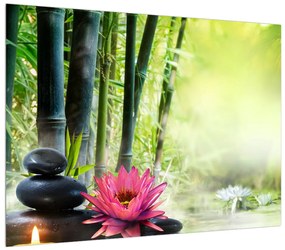 Obrázok lotosu, bambusu a sviečky (70x50 cm)