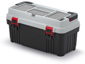 Kufor na náradie s kovovým držadlom 58,6 × 29,6 × 30,5 cm, organizéry, sivá