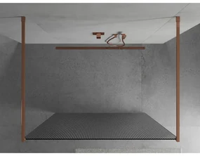 Mexen Kioto, priechodná sprchová zástena 140 x 200 cm, 8mm sklo s rebrovým vzorom, 2x stabilizačná rozpera, ružové zlato, 800-140-002-60-09