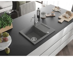 Mexen Enzo, granitový drez 576x465x174 mm, 1-komorový a drezová batéria Carla, šedá, 6506-71-670700-00