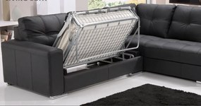 Kožená sedacia súprava s rozkladom na každodenné spanie ALEXIE – rohová, ľavá, tm. modrá (navy 325)