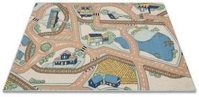 Detský koberec REBEL ROADS Playtime 32 Mesto protišmykový - béžový / zelený