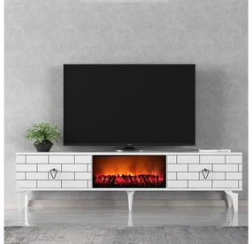 TV stolík/skrinka s krbom Bisena (biela) . Vlastná spoľahlivá doprava až k Vám domov. 1095514