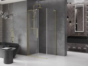 Mexen Velar L, sprchový kút s posuvnými dverami 110 x 80 cm, 8mm číre sklo, zlatá matná, 871-110-080-03-55