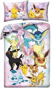 Posteľné obliečky z mikrovlákna Pokémoni - motív Pikachu a Eeveelutions - 70x90 cm + 140x200 cm