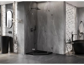 Mexen Lunar, päťuholníkový sprchový kút naklápací doľava 80 x 80 cm, 8mm číre sklo, profil grafit brúsený, 831-080L-080P-66-00-L