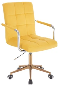LuxuryForm DESIGN Stolička VERONA VELUR na zlaté podstave s kolieskami - žltá