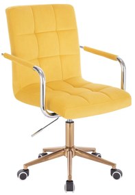 LuxuryForm DESIGN Stolička VERONA VELUR na zlaté podstave s kolieskami - žltá