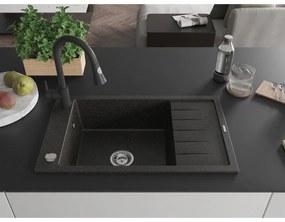 Mexen Elias, 1-komorový granitový drez 795x480x200 mm a drezová batéria Elia, čierna-zlatá metalíza, 6511-75-670101-70