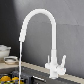 Invena Magic, stojanková drezová batéria s flexibilným ramenom a filtrom na pitnú vodu, biela matná, INV-BZ-02-F02-V