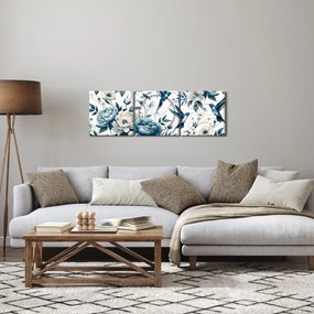 Obraz - Kolibríky s kvetmi (s hodinami) (90x30 cm)
