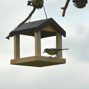 Závesné kŕmidlo pre vtáky Emi, 23x20x20 cm, drevo, hnedá/čierna