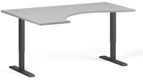 Ergonomický výškovo nastaviteľný stôl, 160x120 cm, 1 motor, L/P, čierna podnož, sivá