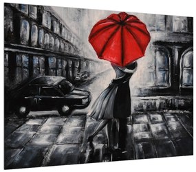 Obraz zamilovaného páru pod dáždnikom (70x50 cm)