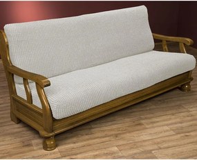 Super strečové poťahy GLAMOUR smotanová dvojkreslo s drevenými rúčkami (š. 140 - 170 cm)