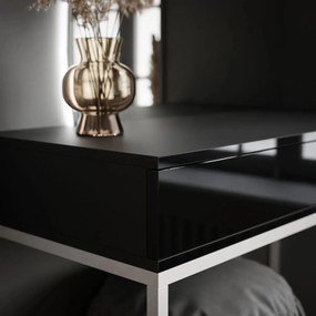 TOALETNÝ STOLÍK EMELINE ČIERNY VYSOKÝ LESK + BIELY PODSTAVEC + ZRKADLO + LED