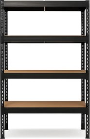 Regál 180x180x50 cm profesionálny 4-policový, nosnosť 1200 kg - čierny