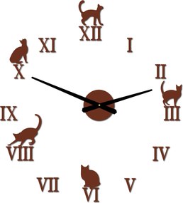 Nalepovacie hodiny na stenu mačky - DIY CAFORD: Čierna Ral 9005 Čierne ručičky 80 cm 3707-33361 12P020 2D CLOCK HEU-