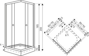 Novoterm Štvorcový sprchový kút NV-Xenia 80x80 biela/potlač - bez vaničky