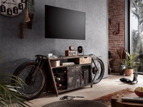 furniture-nabytek.cz - Masívny barový stôl Harlow Bike s motocyklovou konzolou a držiakom na fľaše, materiál kov a mango, lakovaný
