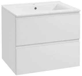 KIELLE Oudee závesná skrinka s umývadlom, 2 zásuvky, 608 x 453 x 572 mm, lesklá biela, 50002S60