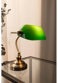 Stolová lampa v zelenej a mosadznej farbe Markslöjd Bankers, výška 25 cm