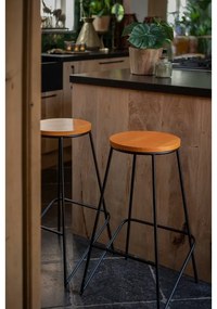 Čierna barová stolička s dreveným sedákom Pinn - 40*40*71 cm