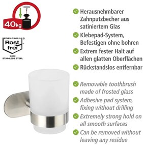 Samodržiaci sklenený téglik na zubné kefky v matne striebornej farbe Orea – Wenko