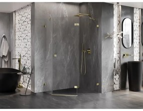 Mexen Lunar, výklopný päťuholníkový sprchový kút pravý 100 x 90 cm, 8mm číre sklo, zlatý profil, 831-100P-090L-50-00-P