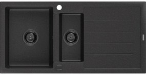 Mexen Andres, granitový drez 1000x500x200 mm, 1,5-komorový, čierna-strieborná metalíza s čiernym sifónom, 6515101510-73-B