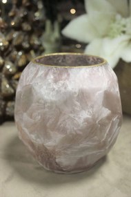 Ružový zamrznutý sklenený svietnik 13cm