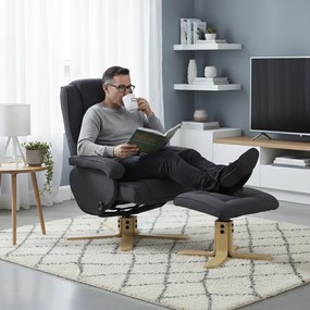 Otočné polohovacie kreslo ROGER + taburet — látka, sivá