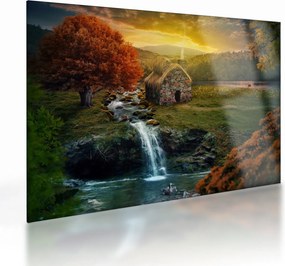 Sklenený obraz Chalupku v rozprávkovej krajine (70x50 cm)
