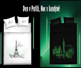 Svietiace obliečky bavlnené Deluxe 3D deň v Paríži noc v Londýne 200x140cm+90x70cm TiaHome