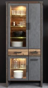 Vysoká vitrína Prime, vintage optika dreva