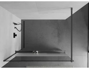 Mexen Kioto+, sprchová zástena Walk-In s poličkou a vešiakom 120 x 200 cm, 8mm číre sklo-námraza, grafitový profil, 800-120-121-66-35