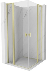 Mexen, Mexen Mist L Duo výklopný sprchový kút 90 x 90 cm, transparentný, brúsené zlato - 8A4L-090-090-55-00
